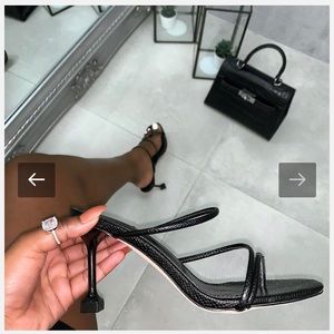 SIMMI Black Snake Print Strappy Midi Heel Mules